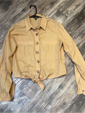 Express khaki color Tie-Front Button Shirt